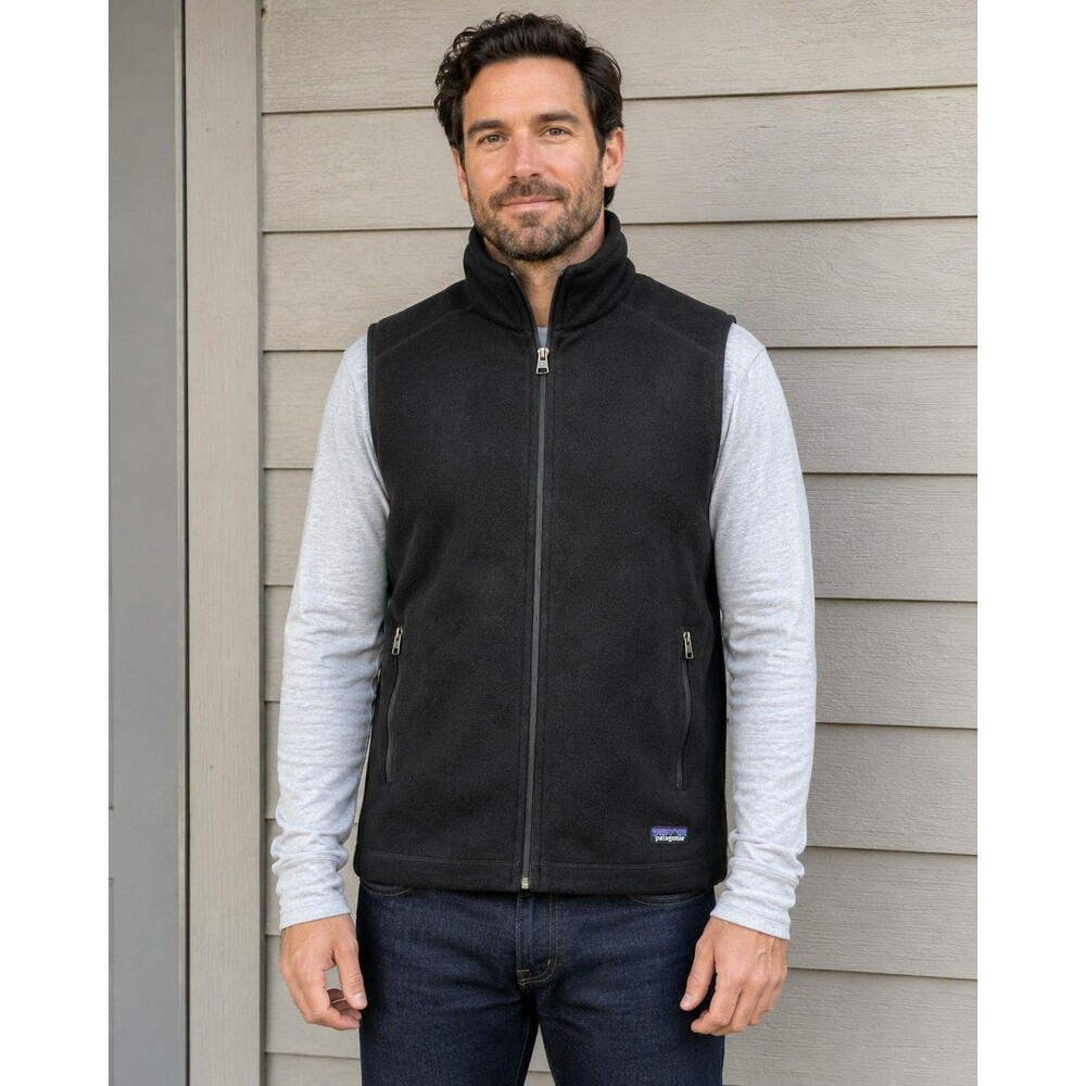 Patagonia Synchilla Fleece Vest Men’s Large Black Full Zip Outdoor Hiking